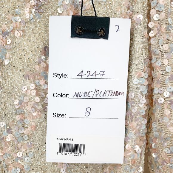 MAC DUGGAL Dress Size 8 Evening Gown Sequin Cream Rose Pink V Neck NEW - Picture 8 of 11